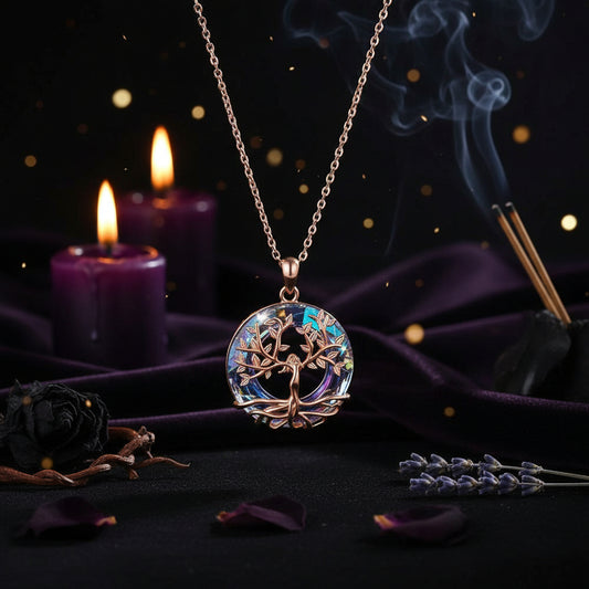 Exquisite Tree of Life Round Crystal Pendant Necklace Sorceress Sanctuary