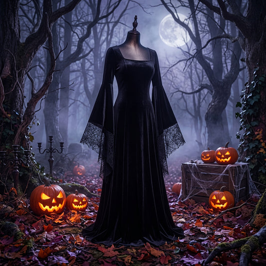 Long Sleeve Halloween Spider Web Stitch Dress Sorceress Sanctuary