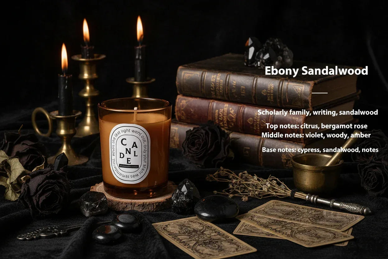 Aura Candles - Sorceress Sanctuary Cologne Fragrance Gray-Darjeeling Tea Green-Ebony Sandalwood Amber-Freesia Bright Black-Gardenia Bright Black