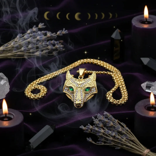 Celtic Wolf Necklace - Sorceress Sanctuary Gold chain / 3mmX50cm-Gold chain / 3mmX61cm-Gold chain / 3mmX70cm-Gold chain / 4mmX61cm-Steel chain / 3mmX50cm
