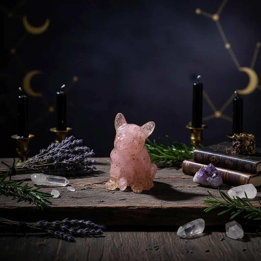 Crystal Bulldog - Sorceress Sanctuary White Crystal-Watermelon Crystal-Tiger's Eye-Aquamarine treasure-Deep Sea Caterpillar