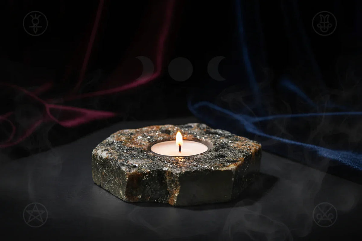 Crystal Candle Holders - Sorceress Sanctuary Tiger's Eye Candlestick-Pink crystal candlestick-Fluorite Candlestick-Green Fluorite Candlestick-Peach Blossom Stone