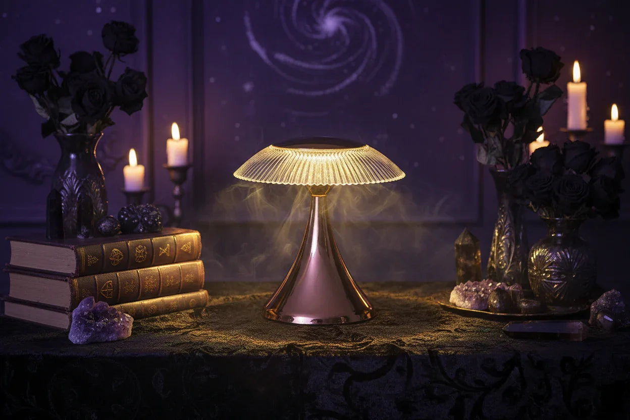 Crystal Touch Lamp - Sorceress Sanctuary Black-Golden-Silvery-Wood Grain-White
