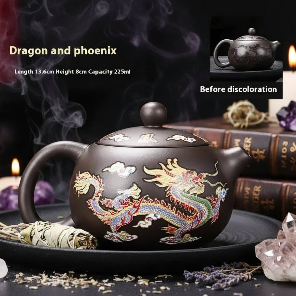 Colour Switch Mystic Teapot - Sorceress Sanctuary Dragon And Phoenix Pot-Dragon And Phoenix Pot Boxed-Dragon And Phoenix Pot Red Box-Dragon And Phoenix Pot Red Mud