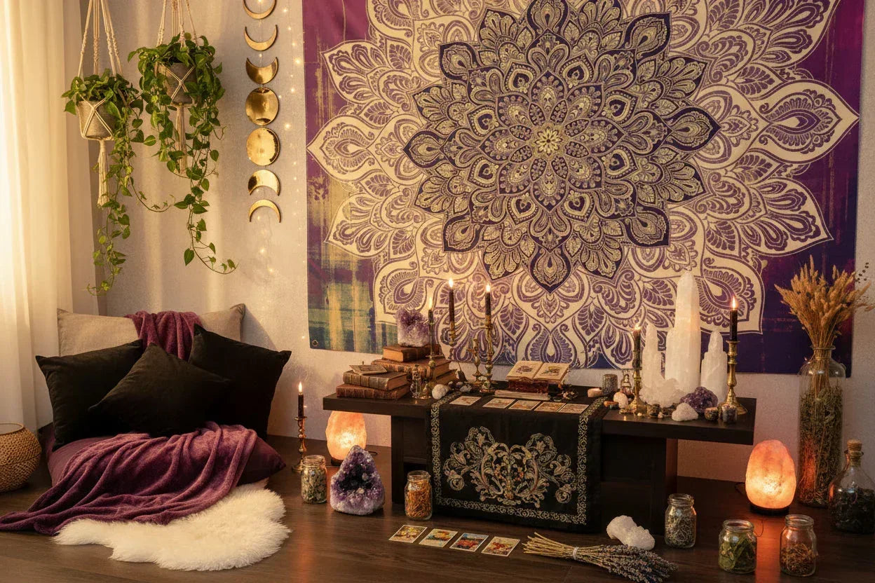 Magenta Mandala Tapestry - Sorceress Sanctuary 150×130cm