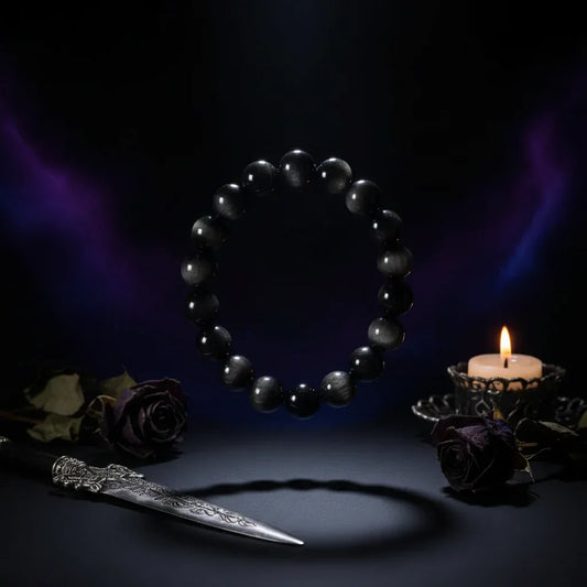 Obsidian Bracelet - Sorceress Sanctuary Silver Stone / 10mm-Silver Stone / 12mm