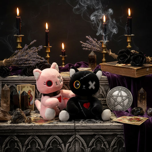 Occult Cat Plushie - Sorceress Sanctuary Black Dark Cat / 25cm 0.2kg-Black Dark Cat / 35cm 0.35kg-Pink cute cat / 25cm 0.2kg-Pink cute cat / 35cm 0.35kg-Grey upset cat / 25cm 0.2kg