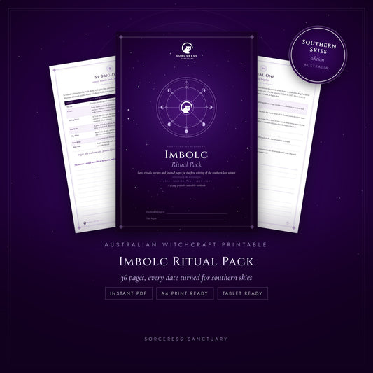 Imbolc Ritual Pack printable PDF by Sorceress Sanctuary, an Australian witchcraft printable for the Southern Hemisphere