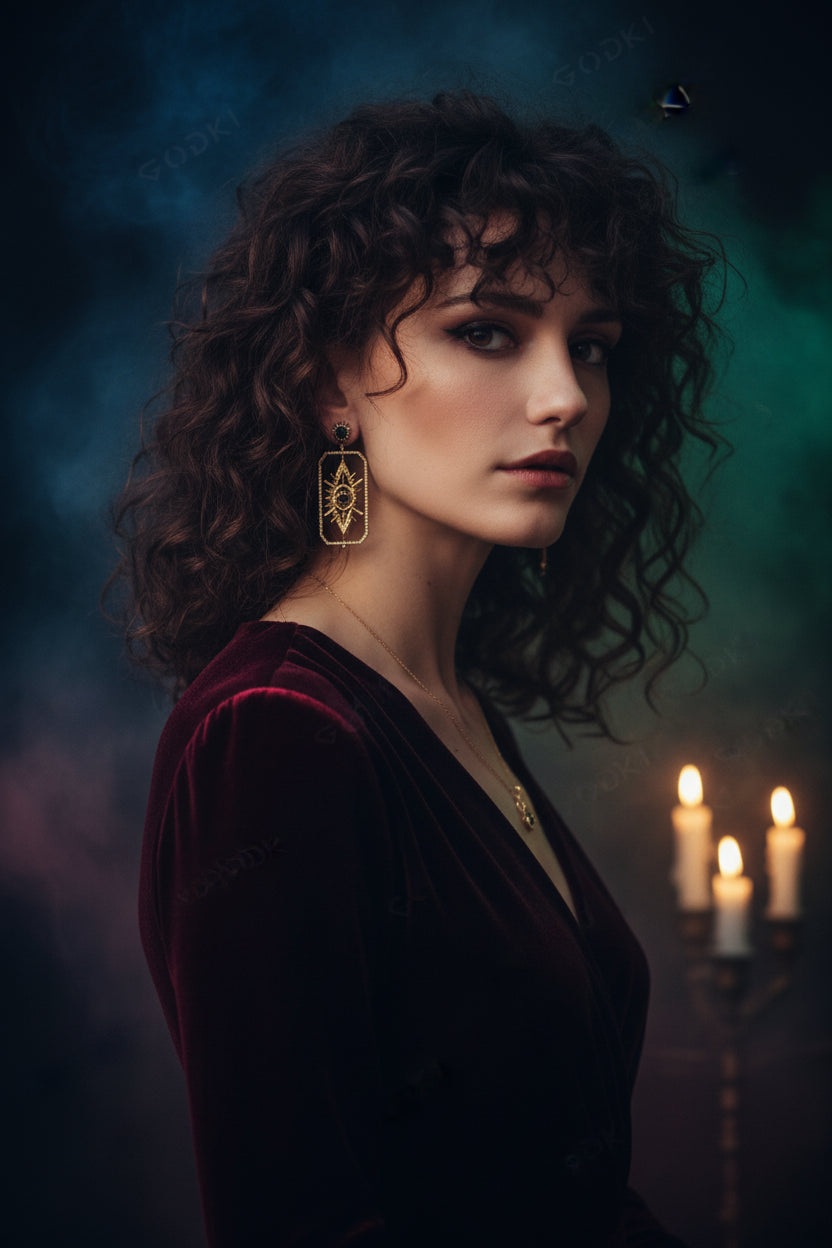 Tarot Oracle Earrings, shown in use