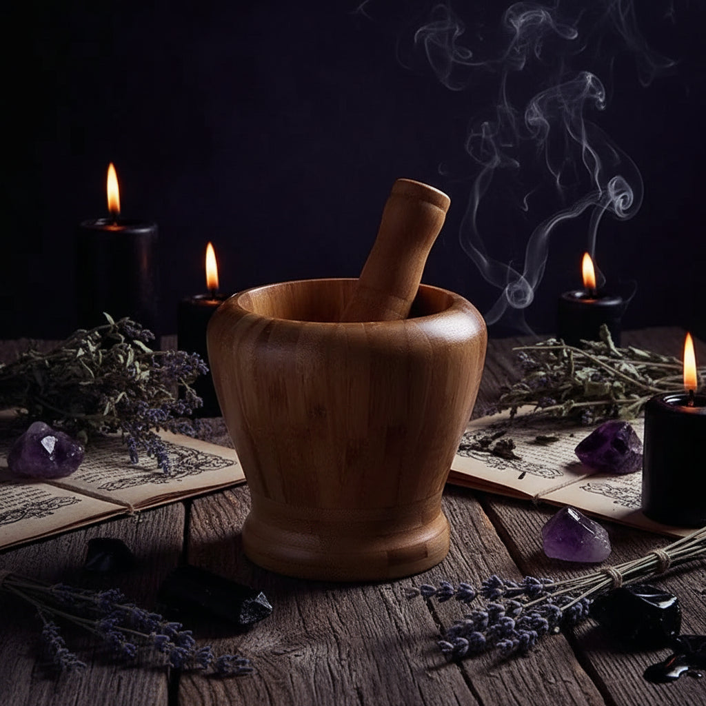 Wooden Mortar Set - Sorceress Sanctuary S (No Cover)-M (No Cover)-L (No Cover)-S (With Cover)-M(With Cover)