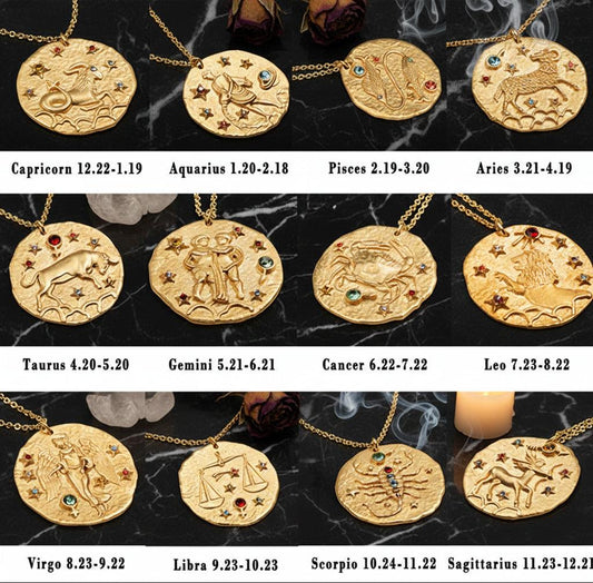 Zodiac Coin Necklace - Sorceress Sanctuary Gemini-Taurus-Leo-New Cancer-New Scorpio