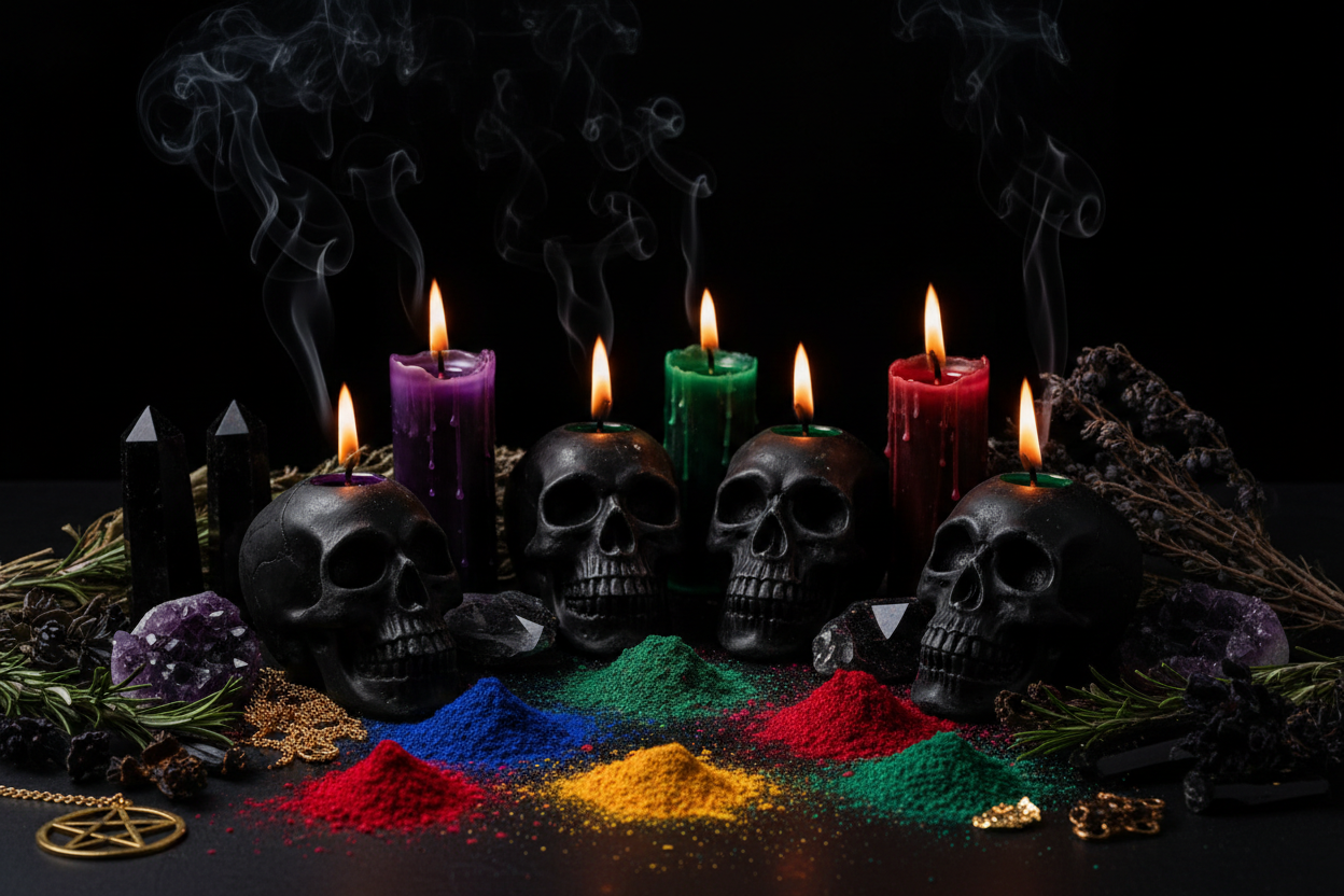 Skull Candles & Coloured Flame Magic Sorceress Sanctuary
