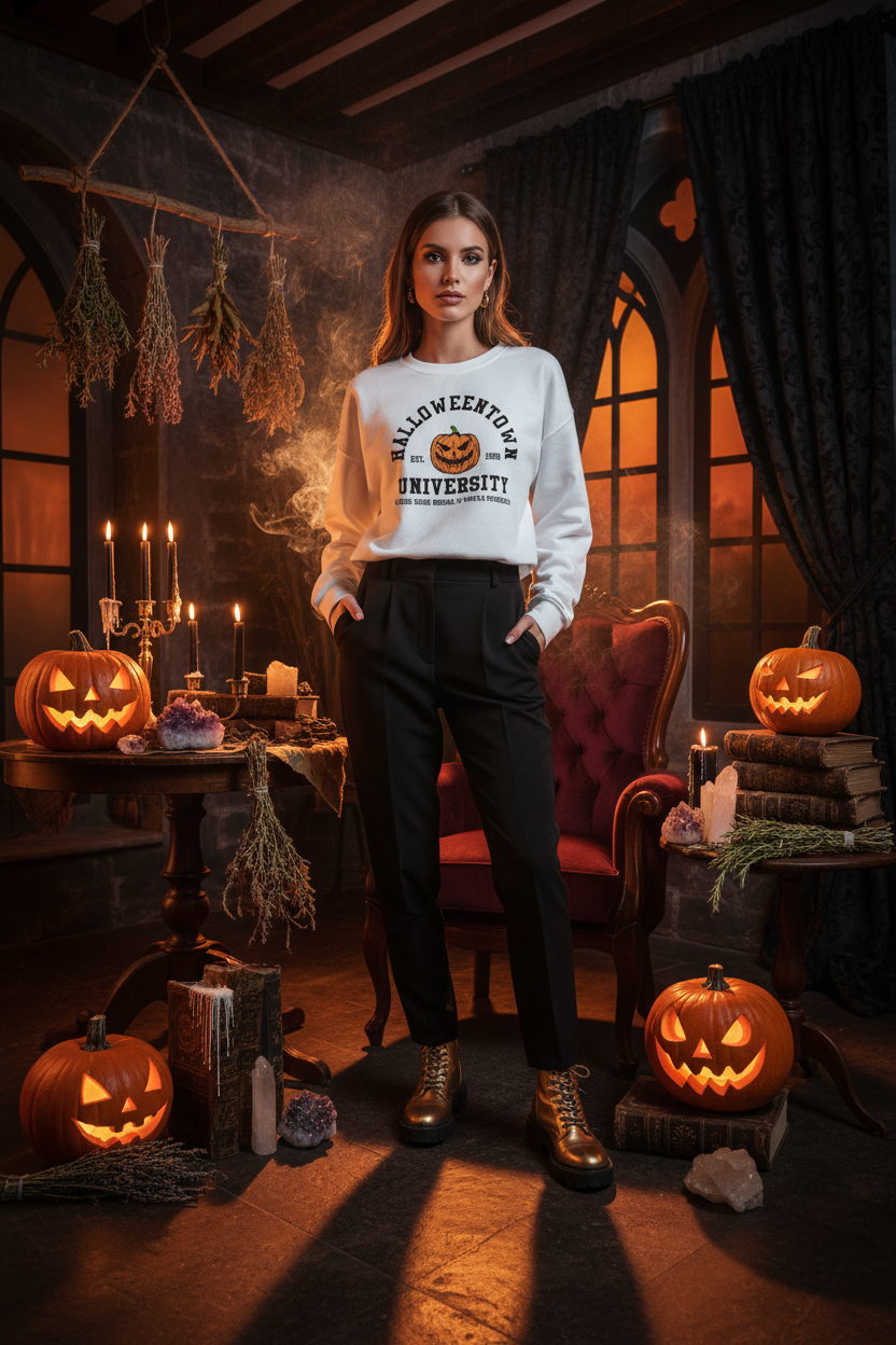 Colorful Pumpkin Printed Halloween Sweater Sorceress Sanctuary