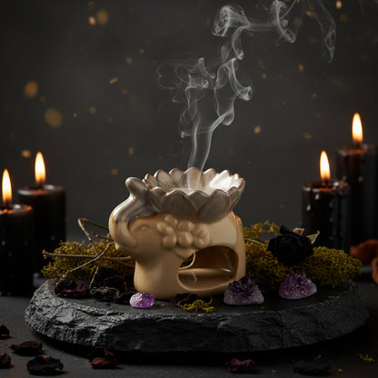 Lotus Ice Crack Elephant Aromatherapy Burner, Ceramic Sorceress Sanctuary