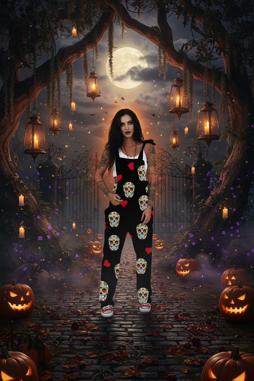 Skull Pattern Lace-Up Women's Overalls Jumpsuit Sorceress Sanctuary