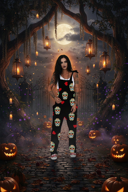 Skull Pattern Lace-Up Women's Overalls Jumpsuit Sorceress Sanctuary