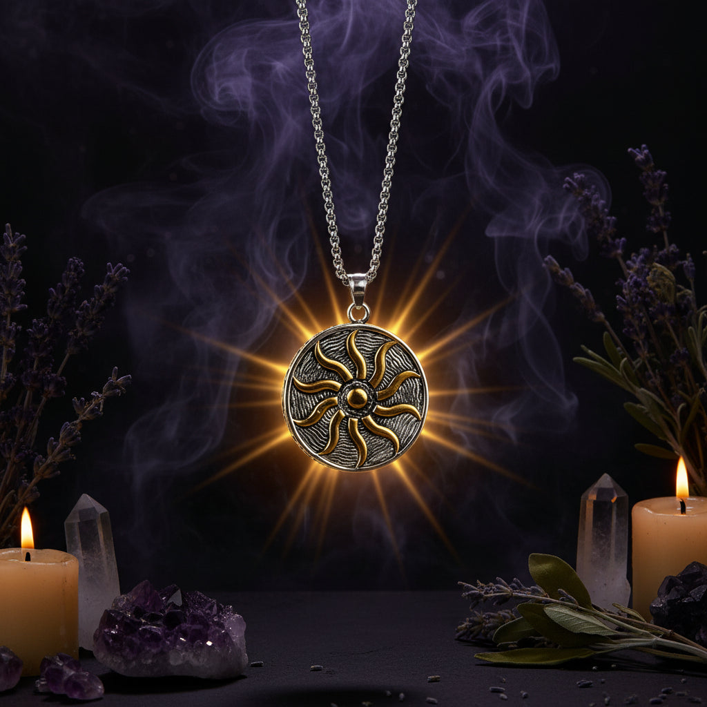 Flame Pendant Necklace with Stainless Steel Sun God Sorceress Sanctuary