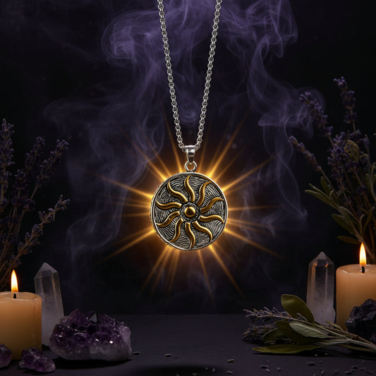 Flame Pendant Necklace with Stainless Steel Sun God Sorceress Sanctuary