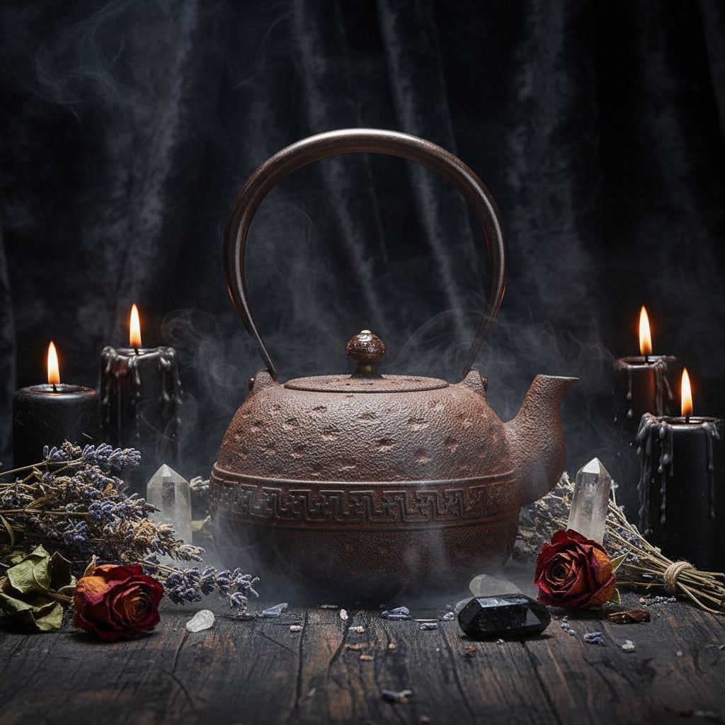 Decorative teapot with intricate design on a dark background