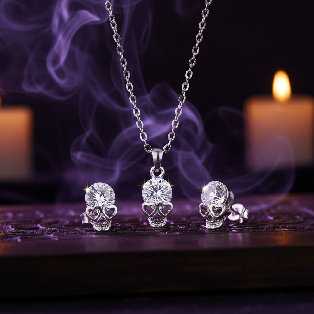 Skull Pendant Necklace Set - Punk Style Accessories Sorceress Sanctuary