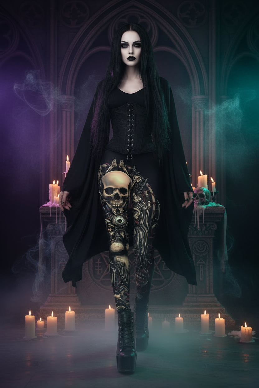Digital Print Yoga Leggings with Skull Design for Women Sorceress Sanctuary
