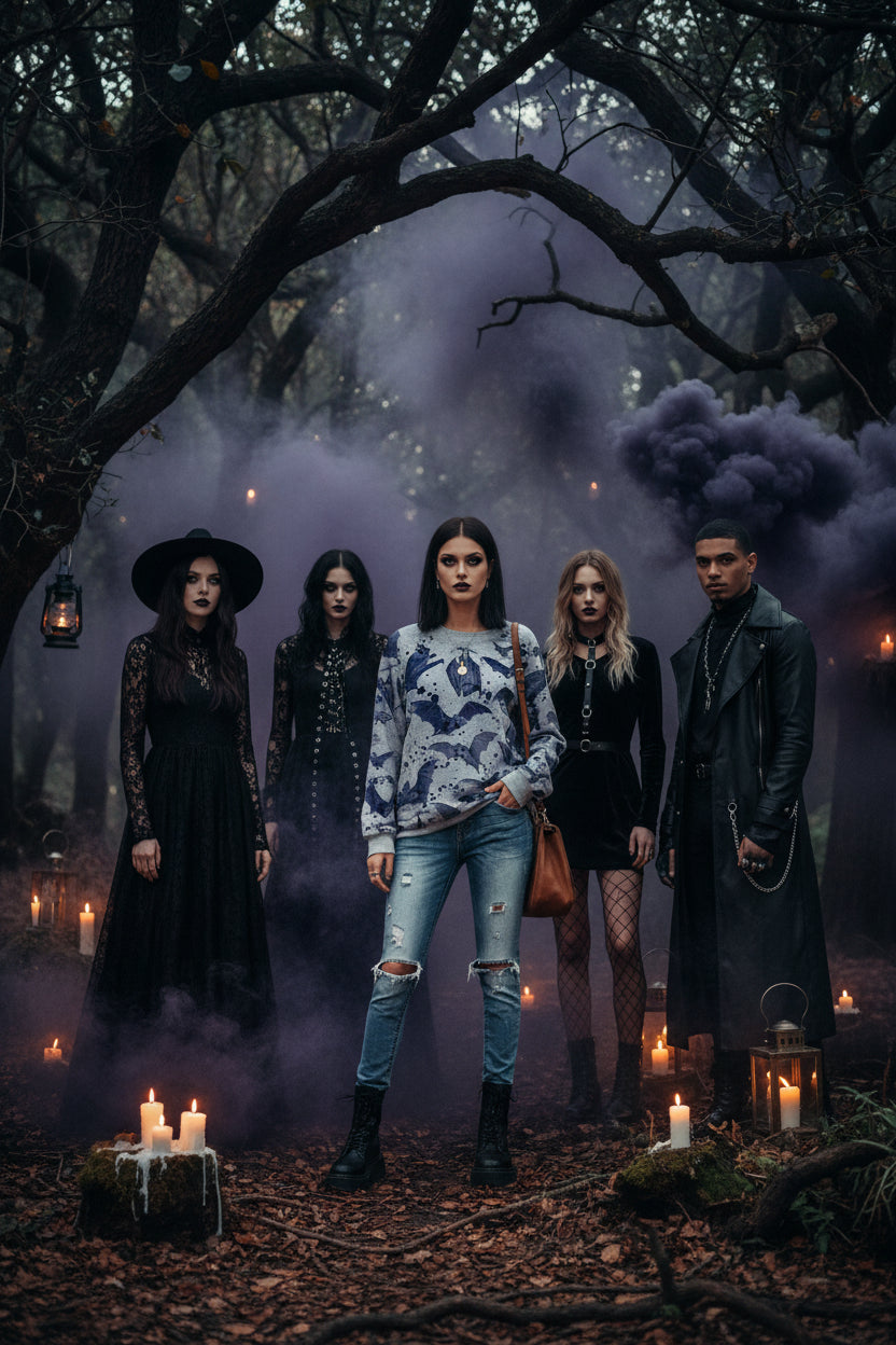 Halloween Bat Print Long Sleeve Sweatshirt for Women Sorceress Sanctuary