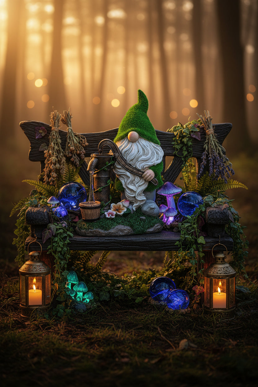 Solar Lamp Resin Gnome Statue for Garden Decoration Sorceress Sanctuary