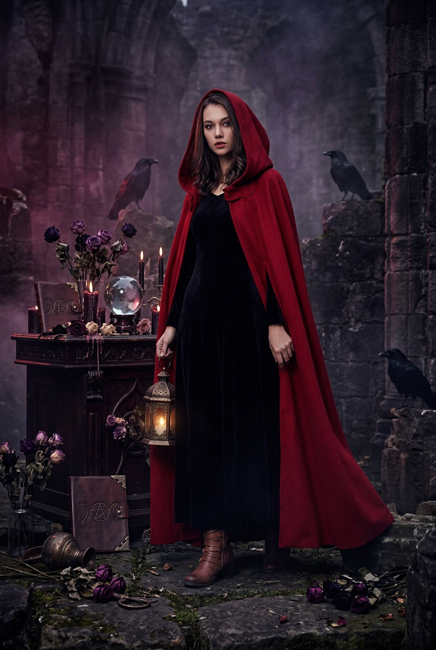 Hooded Long Cape Coat for Cross-Border Sourcing Sorceress Sanctuary