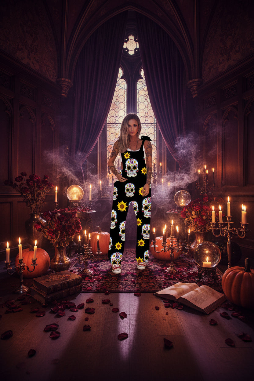 Skull Pattern Lace-Up Women's Overalls Jumpsuit Sorceress Sanctuary