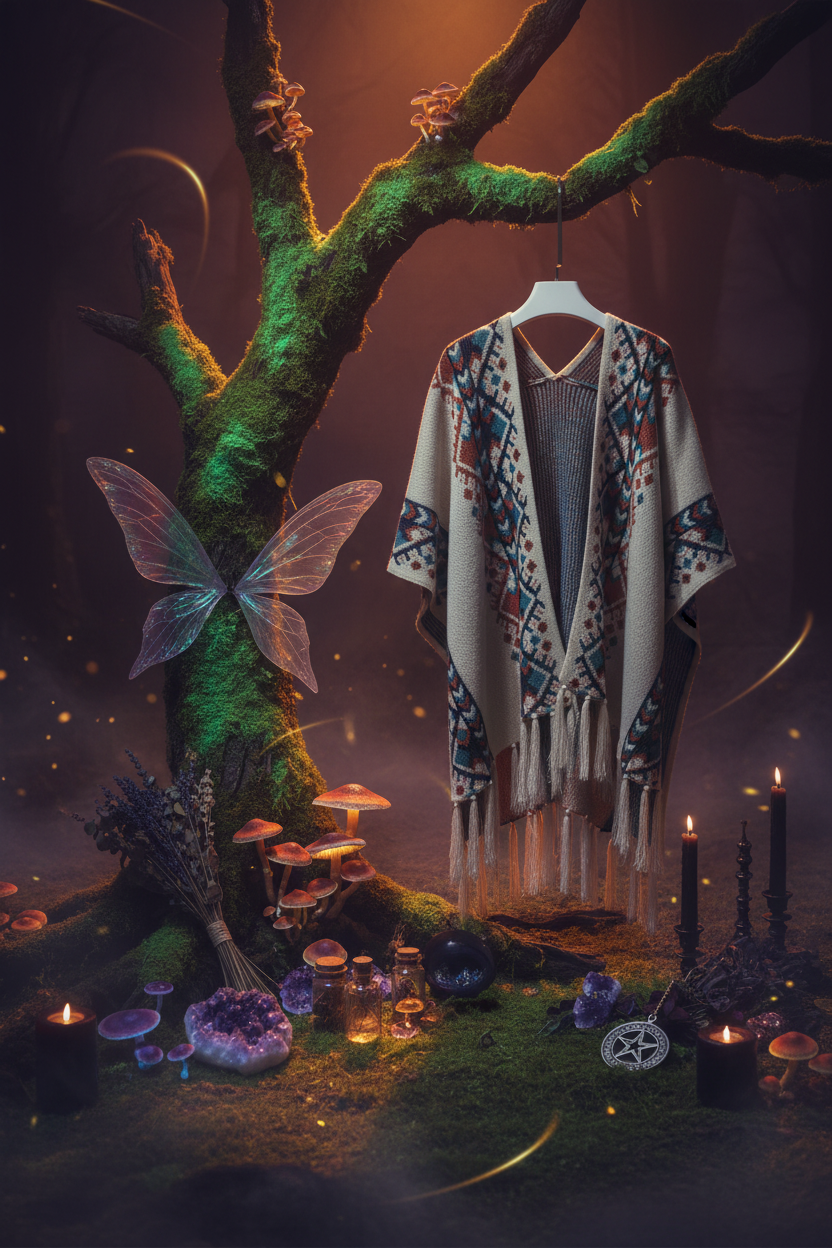 Mid-Length Shawl with Fringe Cape Coat Sorceress Sanctuary