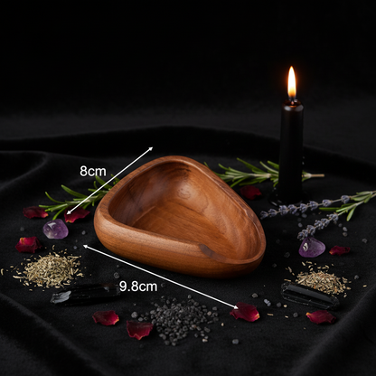 Wooden bowl with dimensions labeled on a white background