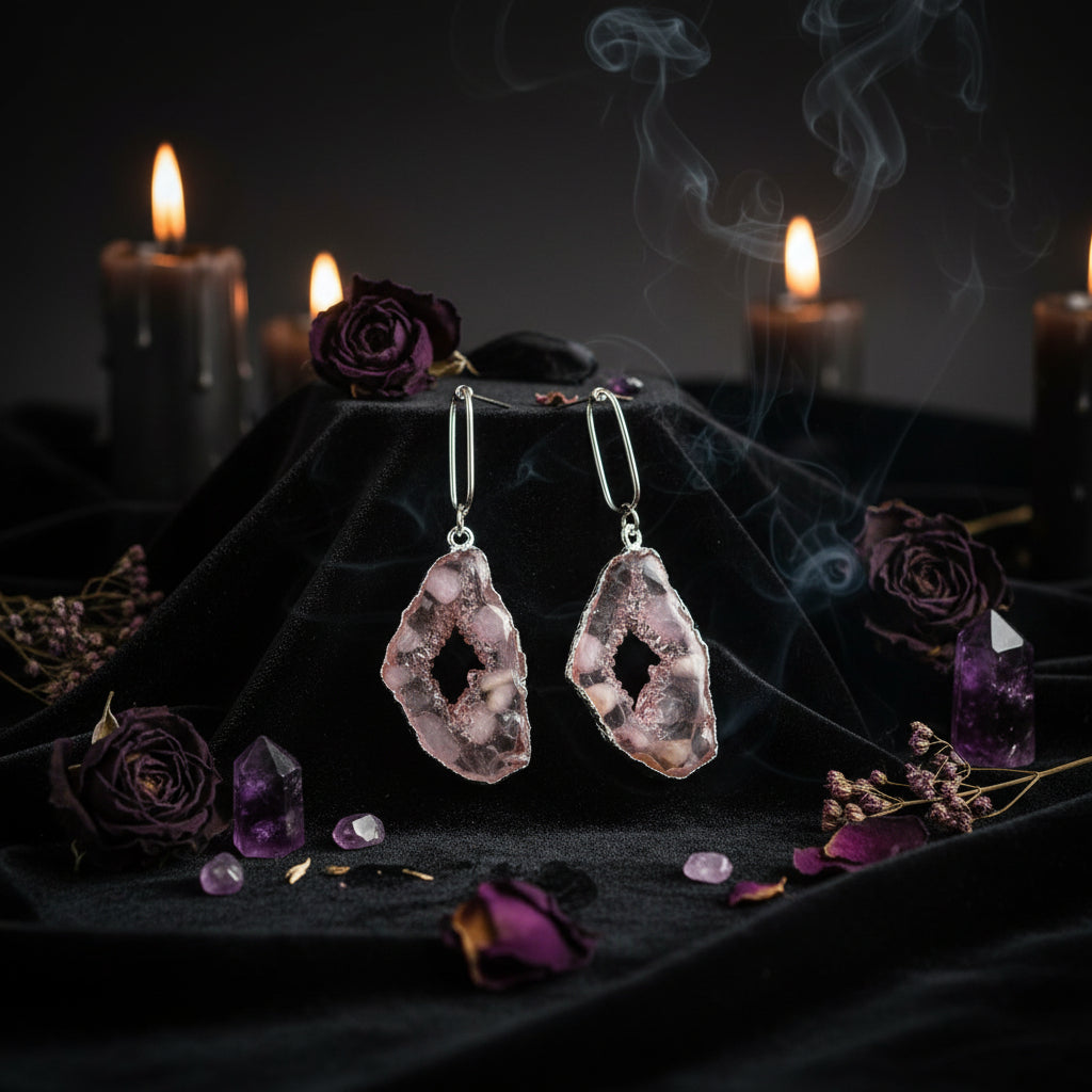 Hollow Shell and Stone Earrings Sorceress Sanctuary