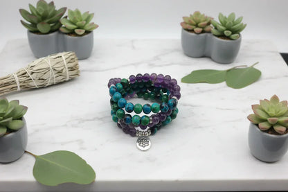 108 Beads Phoenix Bracelet - Sorceress Sanctuary Amethyst Phoenix 3D-Amethyst Phoenix Buddha-Echeveria imperialis-Style 1 Lotus-Redwood Buddha Pendant