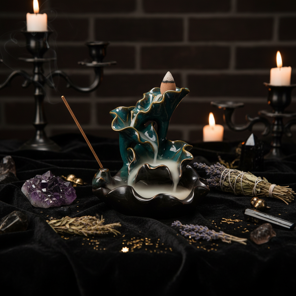 Decorative incense burner with a dragon design on a dark background