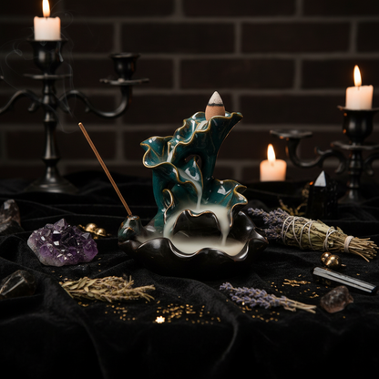 Decorative incense burner with a dragon design on a dark background
