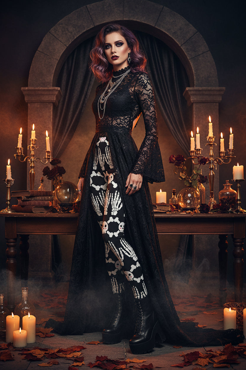 Women's Skull Pattern Digital Print Yoga Pants Sorceress Sanctuary