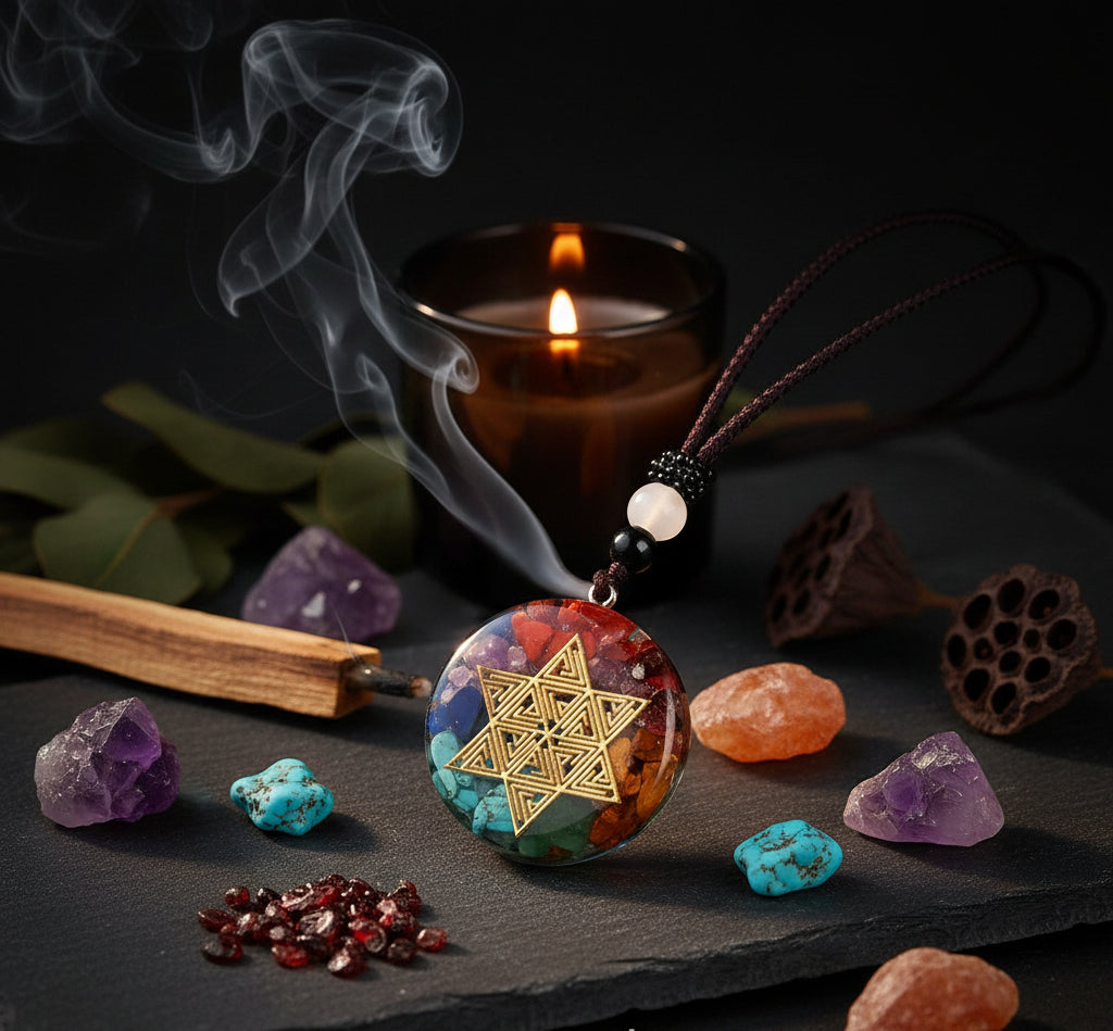 Pendant with star design on a dark background
