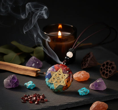 Pendant with star design on a dark background