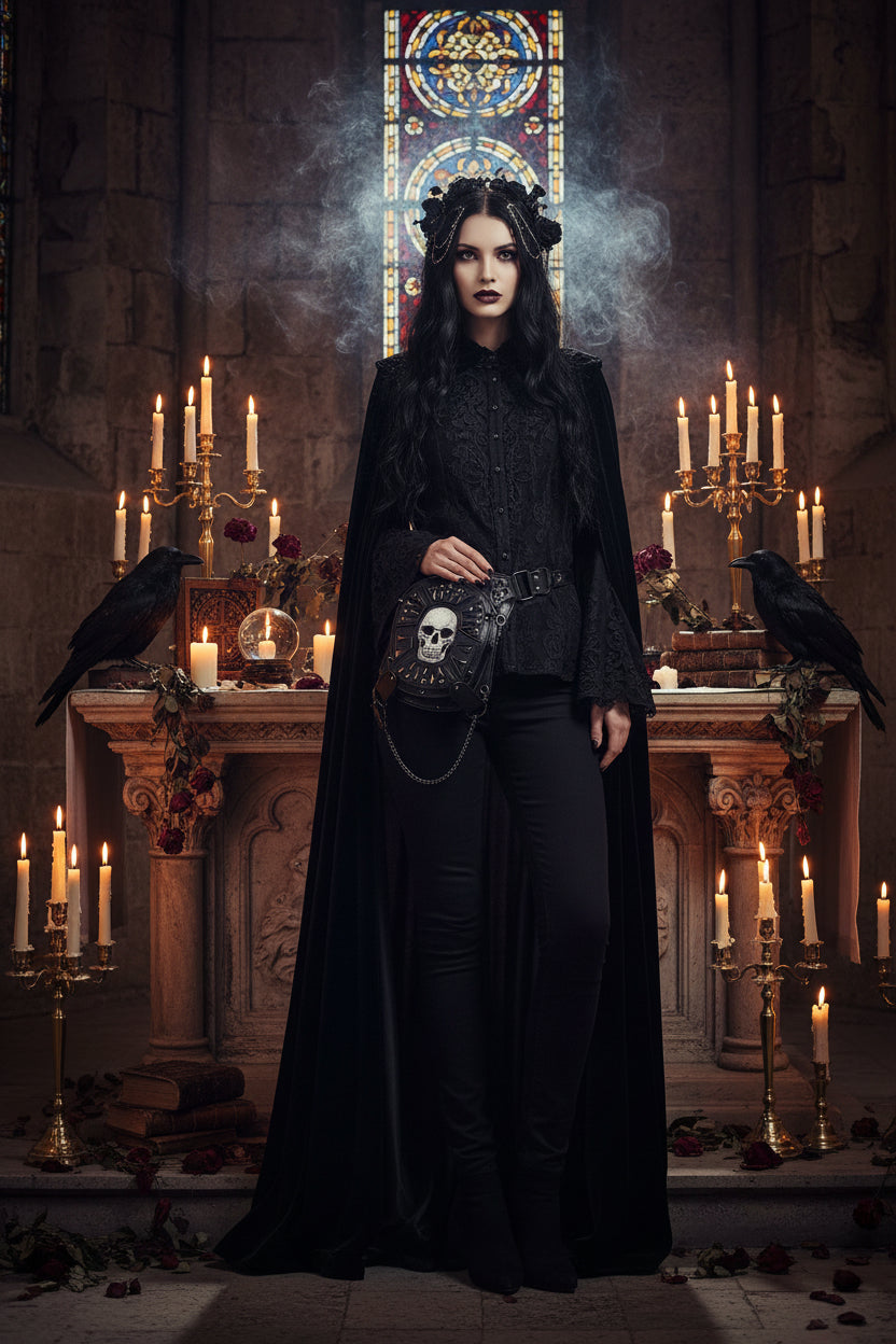 Multifunctional Black Skull PU Shoulder Crossbody Bag Sorceress Sanctuary