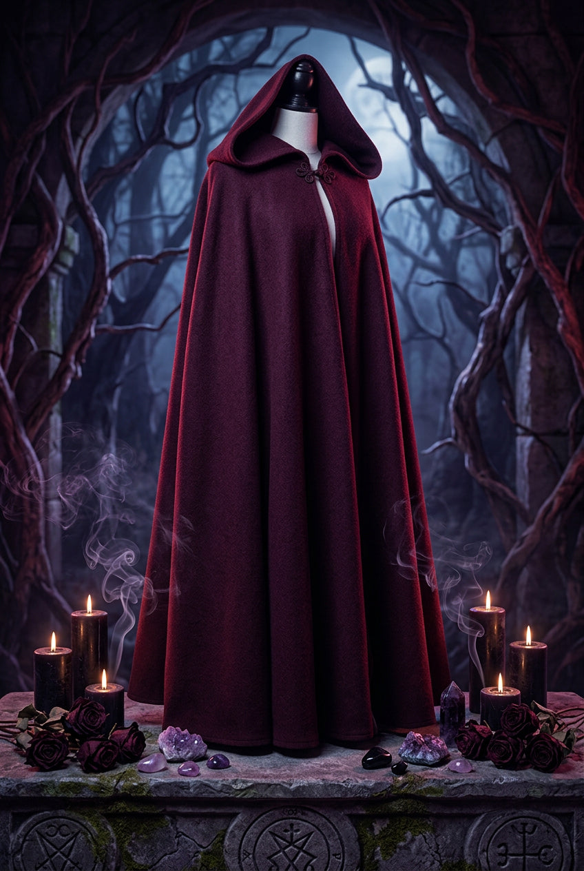Red cloak on a mannequin against a natural background