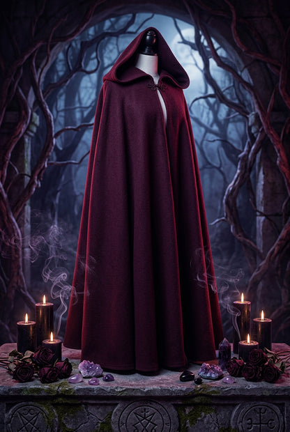 Red cloak on a mannequin against a natural background