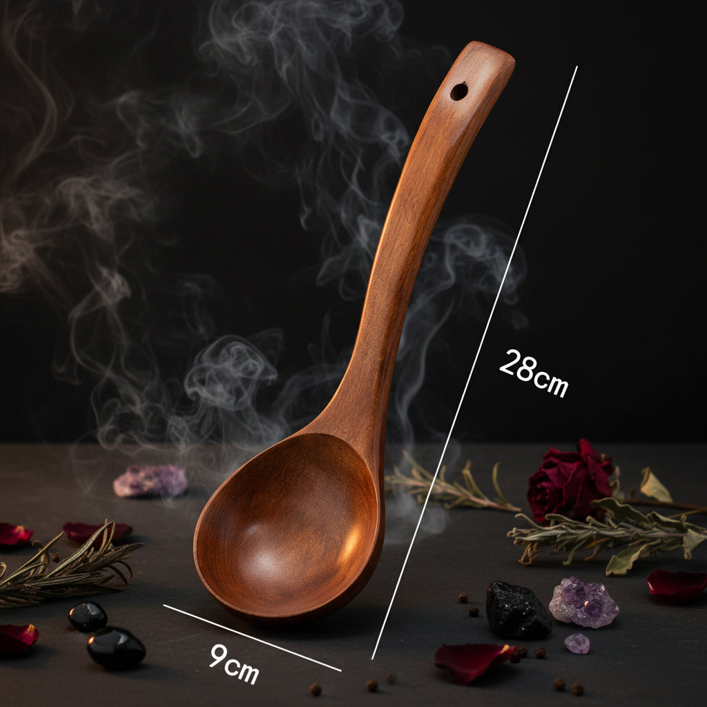 Wooden spoon with measurements on a white background