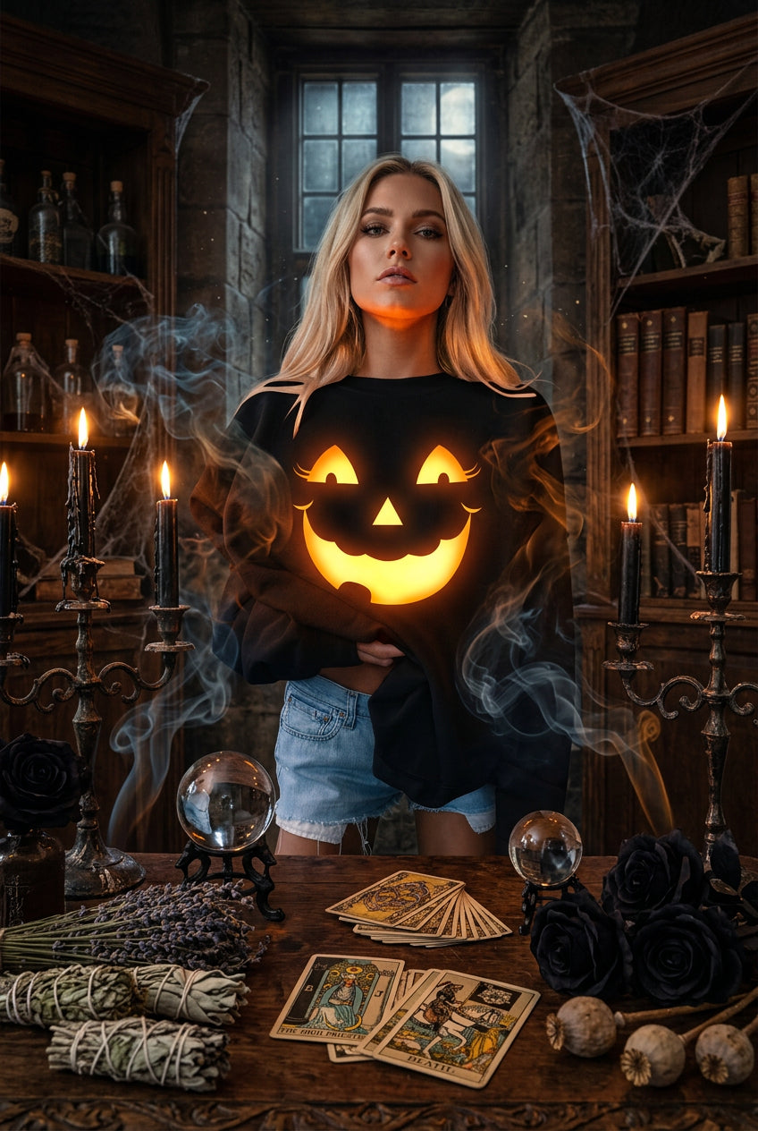 Halloween Women's Long Sleeve Casual Print Sweatshirt Sorceress Sanctuary
