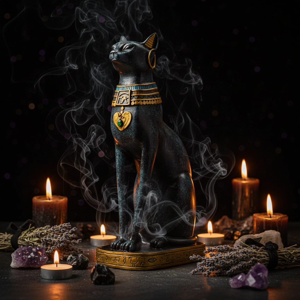 Cat Figurine, Resin Sculpture for Living Room Decor Sorceress Sanctuary