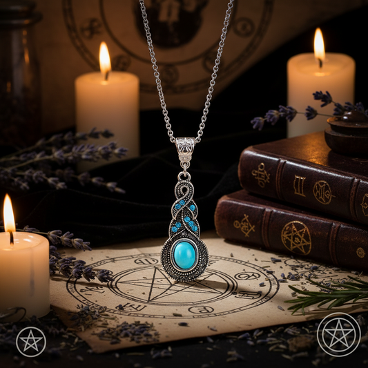 Necklace with a blue pendant on a white background