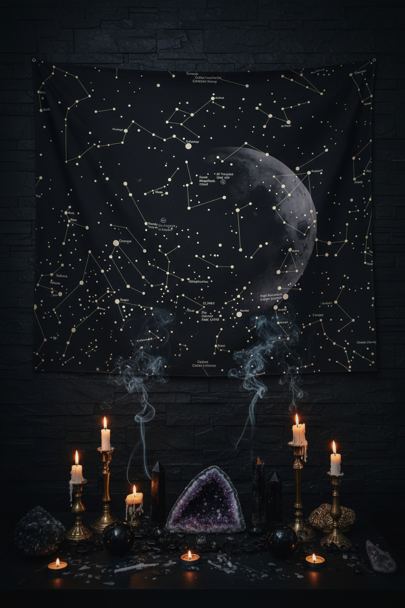 Nordic Style Black Starry Sky Tapestry for Sofa Sorceress Sanctuary