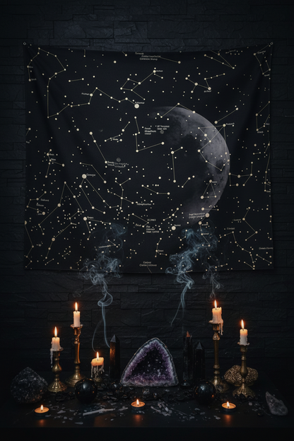 Nordic Style Black Starry Sky Tapestry for Sofa Sorceress Sanctuary