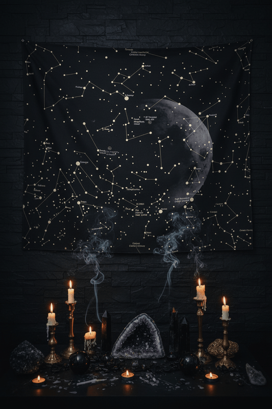Nordic Style Black Starry Sky Tapestry for Sofa Sorceress Sanctuary