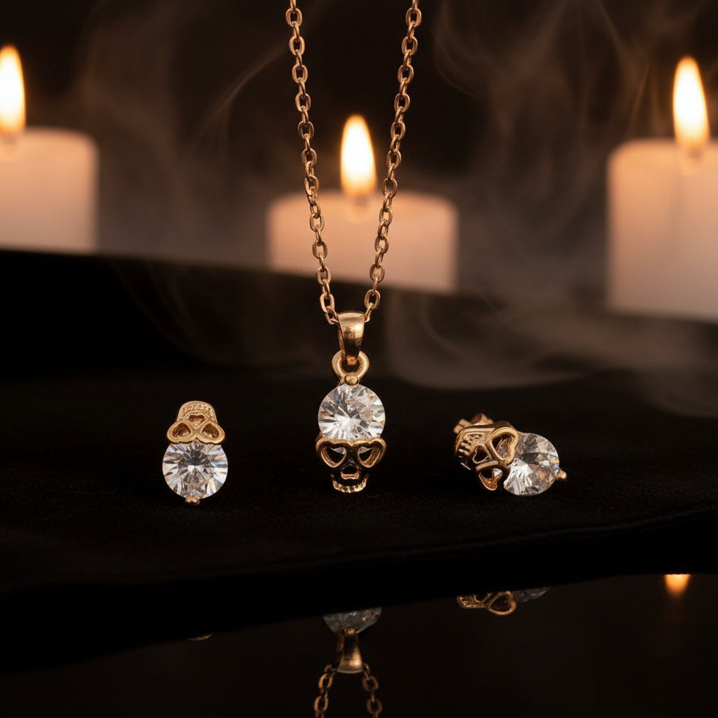Skull Pendant Necklace Set - Punk Style Accessories Sorceress Sanctuary