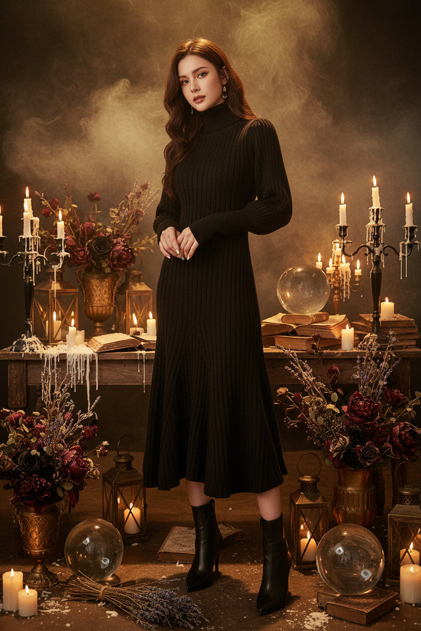 Retro Lantern Sleeve High Neck Mermaid Dress Sorceress Sanctuary